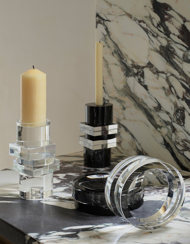 Greg Natale - Pila Crystal Candle Holder Clear & Black Onyx