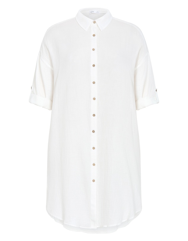City Chic - Plus size Poolside Cover Up Midi Shirt - ivory