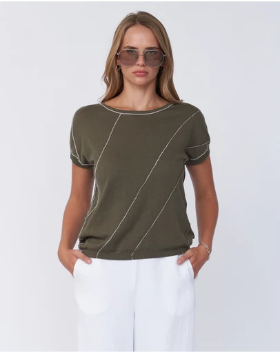 Amelius - Fern Contrast Detail Short Sleeve Knit