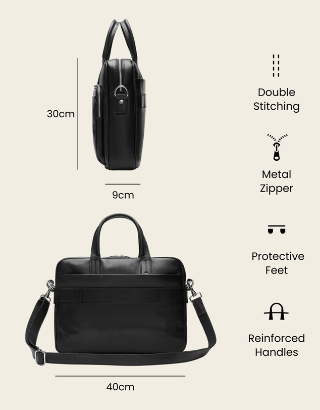 Republic of Florence - Pretoria Matt Black Leather Laptop Briefcase