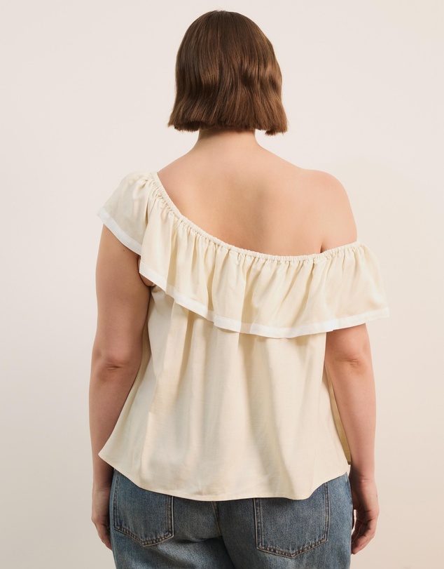 Atmos&Here Curvy - Sienna Linen Blend One Shoulder Tier Top With Contrast Trim
