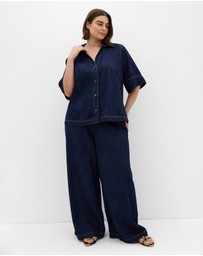 City Chic - Plus size Tiana Short Sleeve Cotton Denim Shirt - dark wash