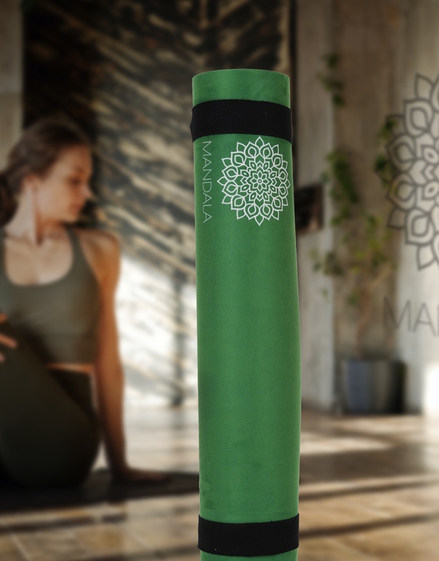 Mandala - Mandala Yoga Mat Premium Bundle, Includes Yoga Mat 188cm H x 61cm W, Yoga Strap & Steel Hydration Bottle - Jade Green