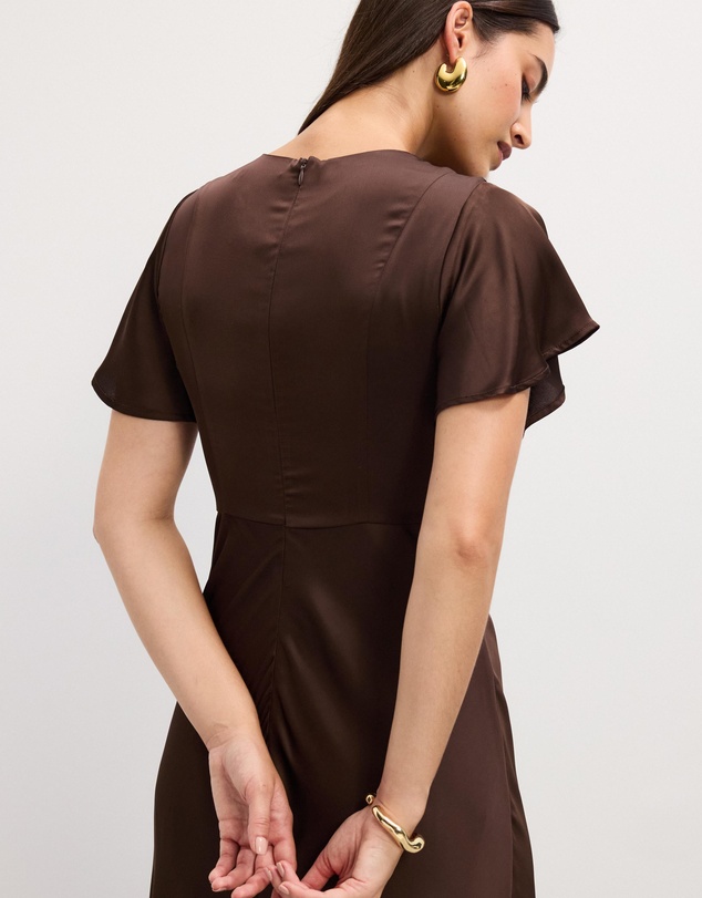 The Fated - Bella Fluted Sleeve Satin Midi Dress