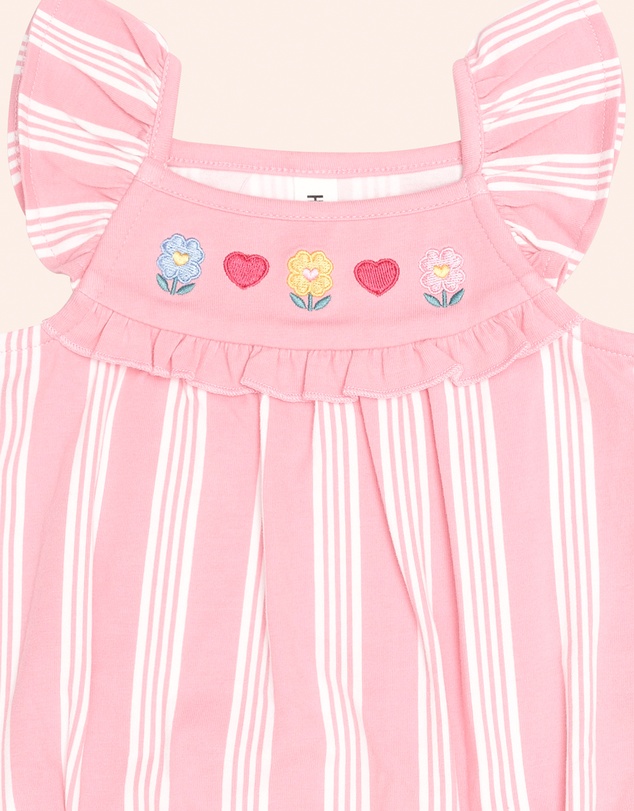 Huxbaby - Floral Embroidery Stripe Playsuit - Babies