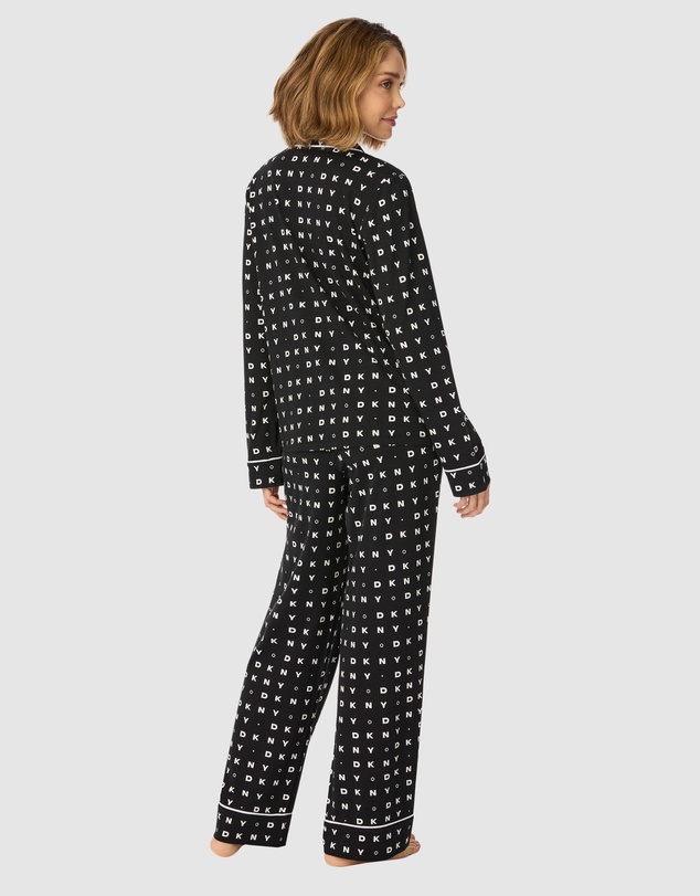 DKNY - Cotton & Viscose Jersey Button-Up Long Sleeve Long Pyjama Set