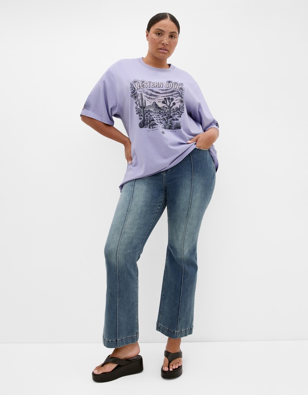 City Chic - Plus size Western Soul Oversized Tee - lilac