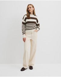 Country Road - Stripe Crop Crew Neck Knit