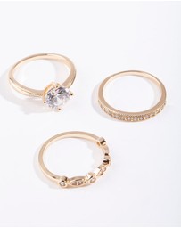 Lovisa - Gold Round Cubic Zirconia Ring Stack