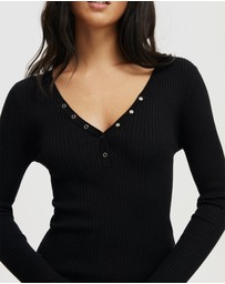 Cotton On - Rib Knit Henley Long Sleeve Top