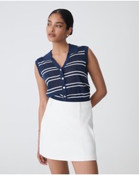 Forcast - Kaia Striped Collared Top