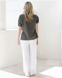 Angel Maternity - Brigitte Maternity Linen Blouse Top - Khaki Green