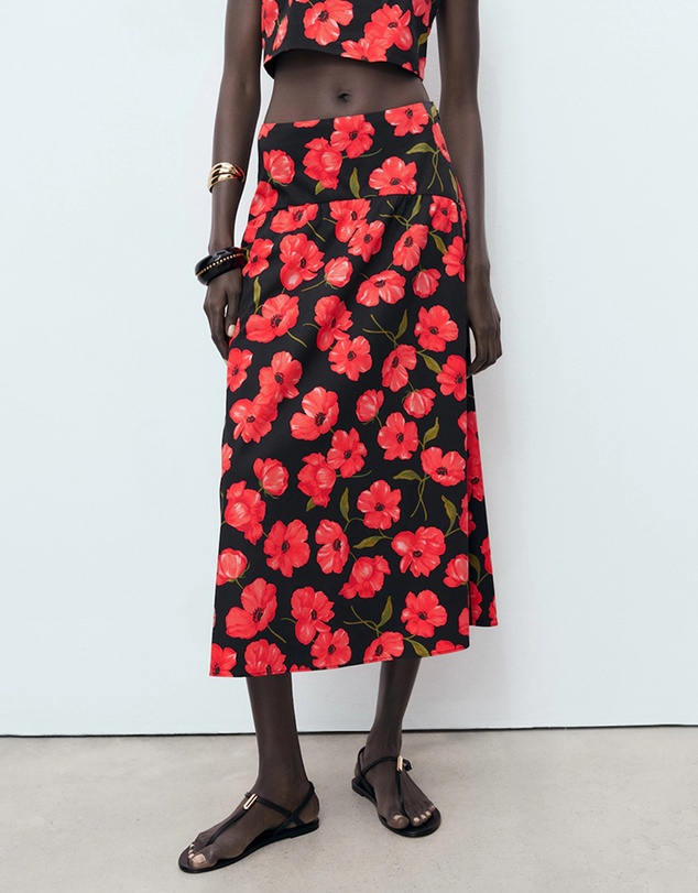 M.N.G - Floral-Print Flared Skirt