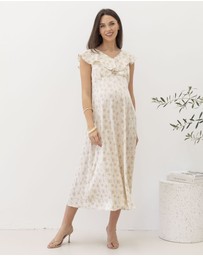 Angel Maternity - Mika Maternity Ruffle Dress in Cream Floral Silky