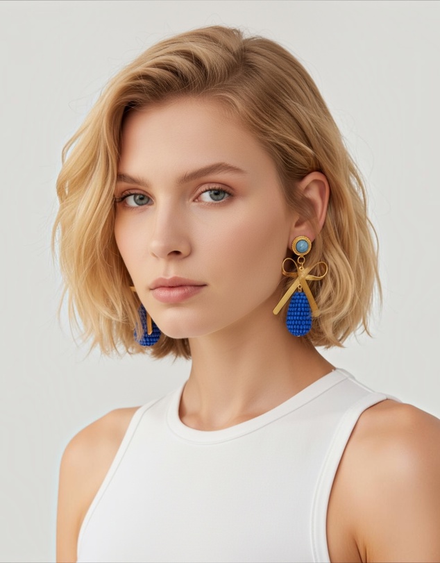 Mossée - Amelie Blue Bow Drop Earrings