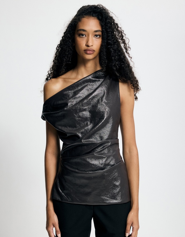 Lover - Fleur Patent Leather Look Asymmetrical Top