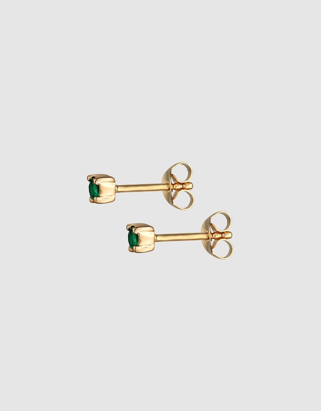 Elli Jewelry - Emerald Solitaire Stud Earrings in Gold-Plated 925 Silver