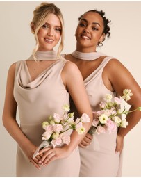 Six Stories - Plunge Cowl Front Chiffon Bridesmaid Dress with Neck Scarf