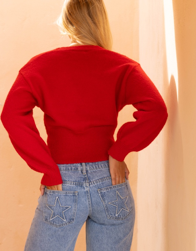 Beginning Boutique - Janda Red Knit Oversized Cardigan