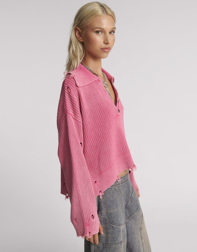 ONE TEASPOON - Rib College Pullover Sweater - Pink