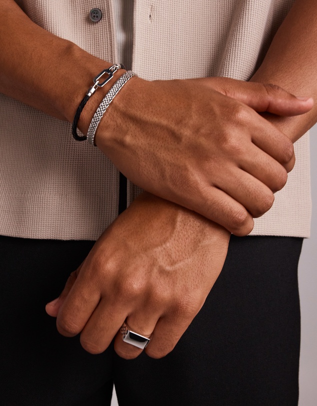 Michael Hill - Men's Link Pattern Textured Cuff Bangle in Sterling Silver