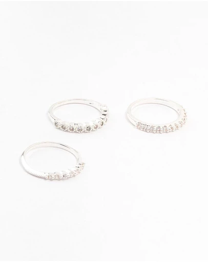 Lovisa - Silver Plated Fine Round Cubic Zirconia Stacking Rings 3-Pack
