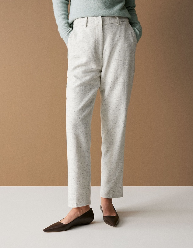 Trenery - Italian Wool Blend Herringbone Pant in White