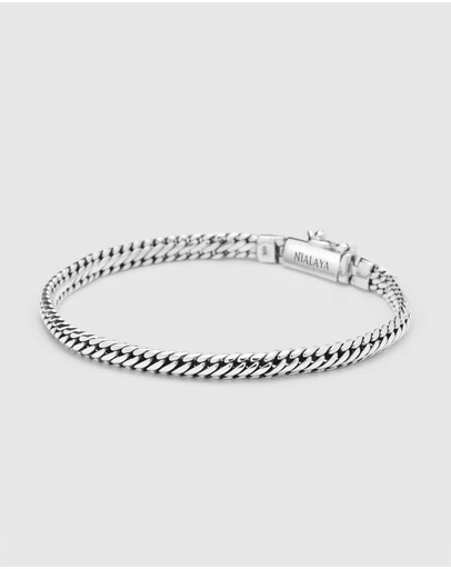 Nialaya Jewellery - Men's Sterling Silver 4mm Chain Bracelet