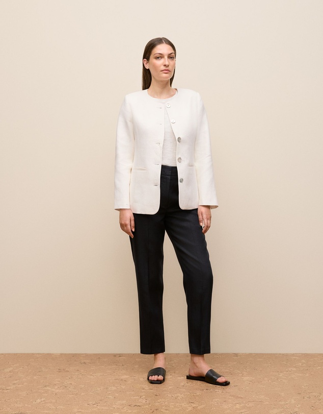 Trenery - Linen Cotton Relaxed Crew T-shirt in White