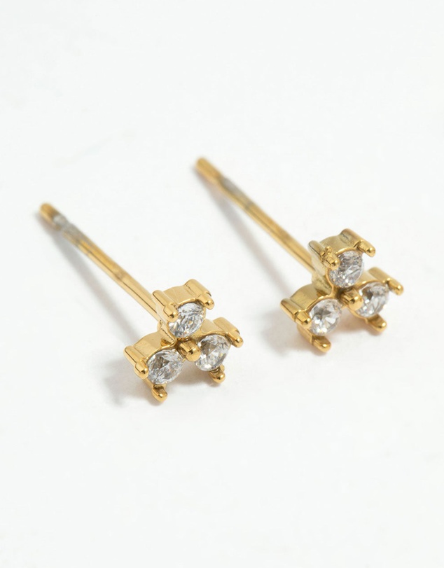 Lovisa - Waterproof Gold Plated Stainless Steel Cubic Zirconia Petal Earrings 2-Pack