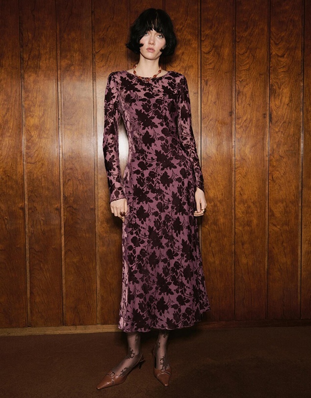 M.N.G - Floral Jacquard Dress With Bell Sleeves