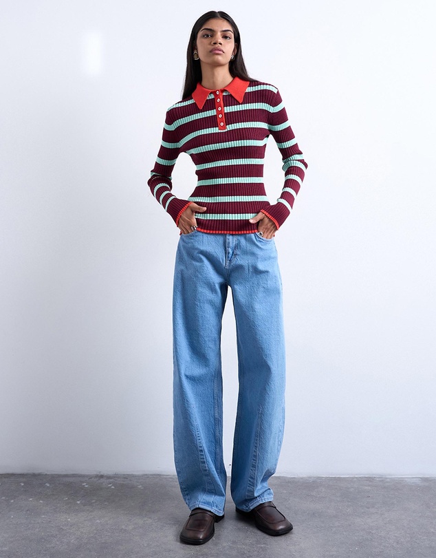TOPSHOP - Knitted Striped Collar Polo
