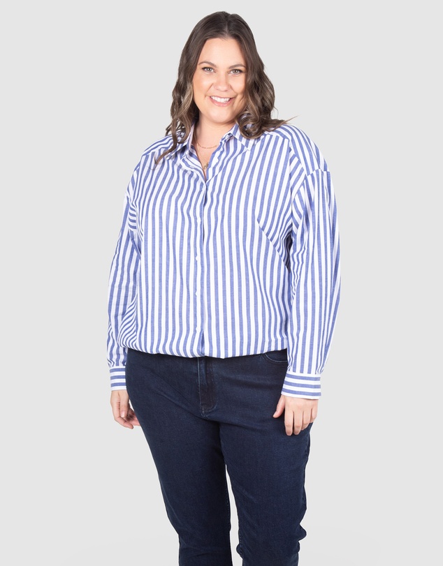 Love Your Wardrobe - Carrie Stripe Drop Shoulder Cotton Shirt