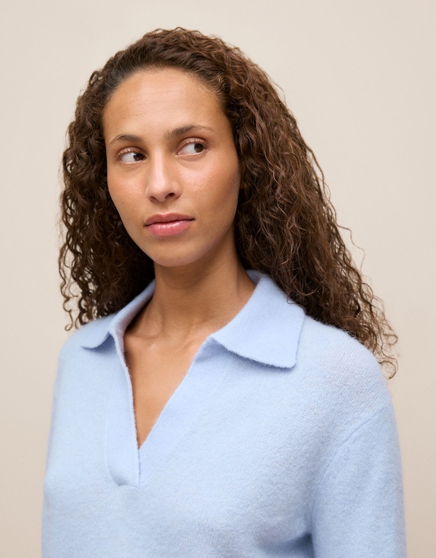 Trenery - Alpaca Merino Blend Polo in Soft Blue