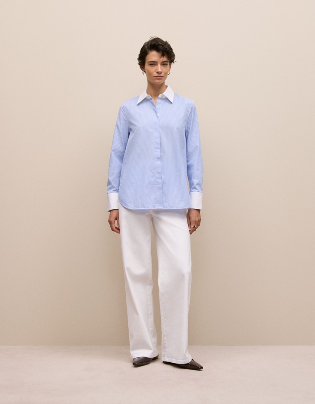 Trenery - Jacquard Stripe Contrast Shirt in Vivid Blue