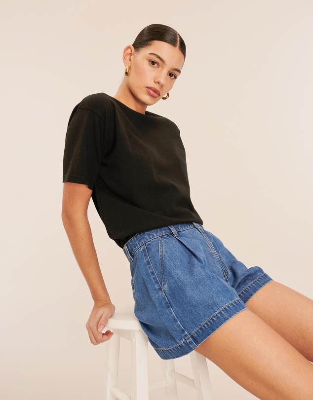 AERE - Pleated Denim Shorts