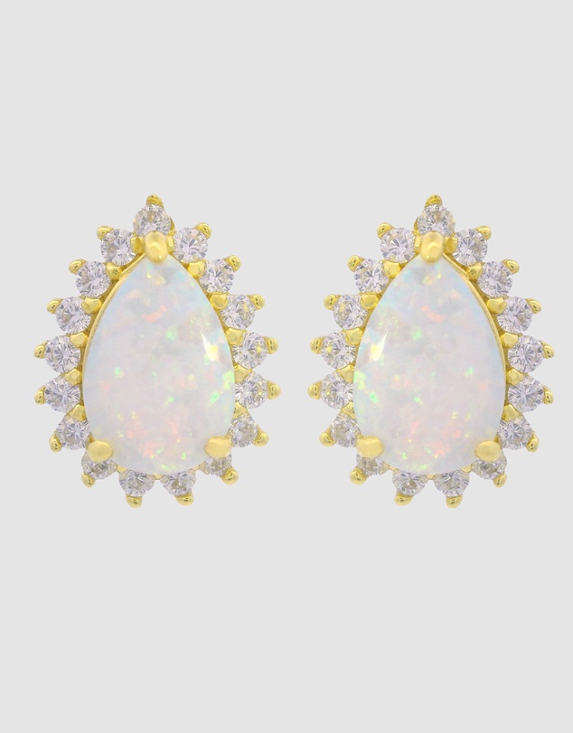 Georgini - Georgini Opal Glow Rozelle White Created Opal Gold Earrings