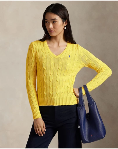 Polo Ralph Lauren - Cable-Knit Cotton V-Neck Sweater