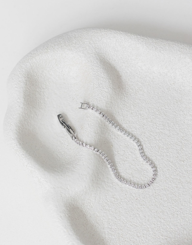 The White Collection - Olive - Minimal Round Stone Silver Tennis Bracelet