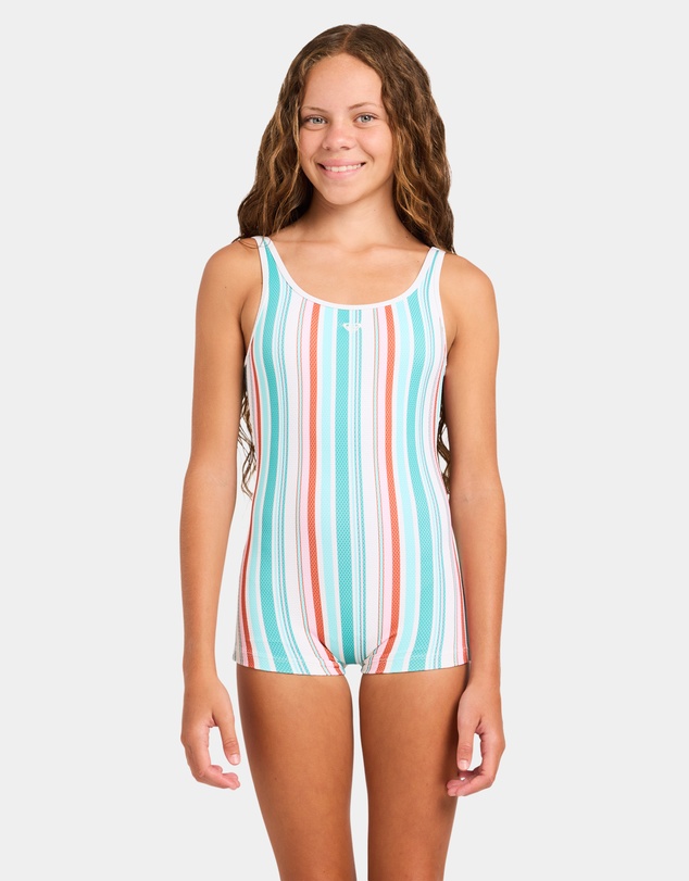 Roxy - Girls 8 to 16 Latigo Stripe Boyleg One Piece Swimsuit