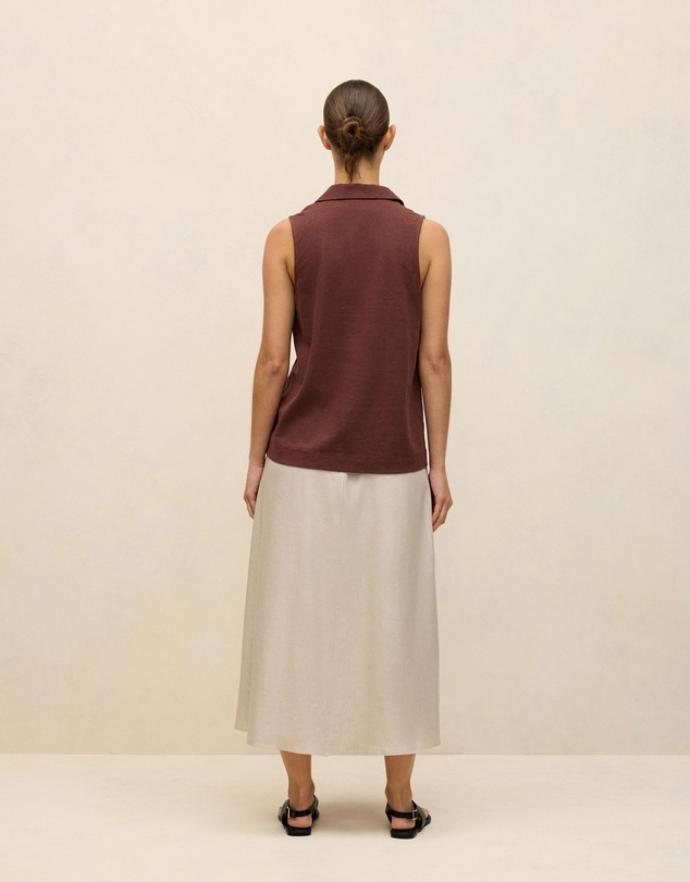 Trenery - Linen Cotton Knit Collared Tank in Espresso