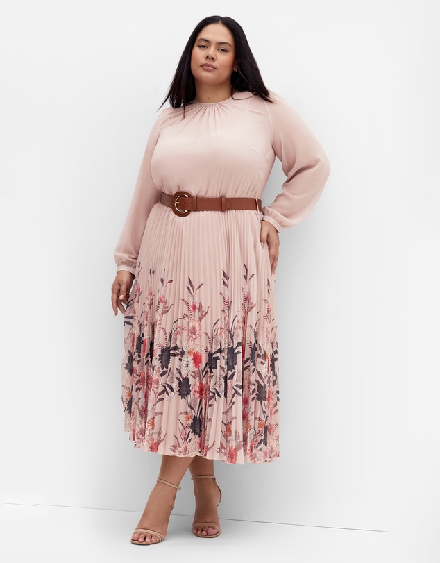 City Chic - Plus size Love Pleat Border Dress - buff