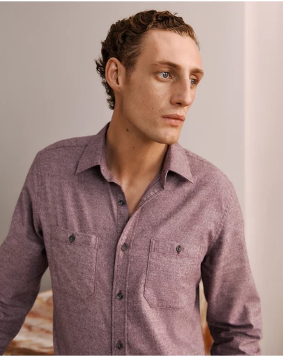 Trenery - Regular Fit Jaspe Cotton Shirt in Burgundy