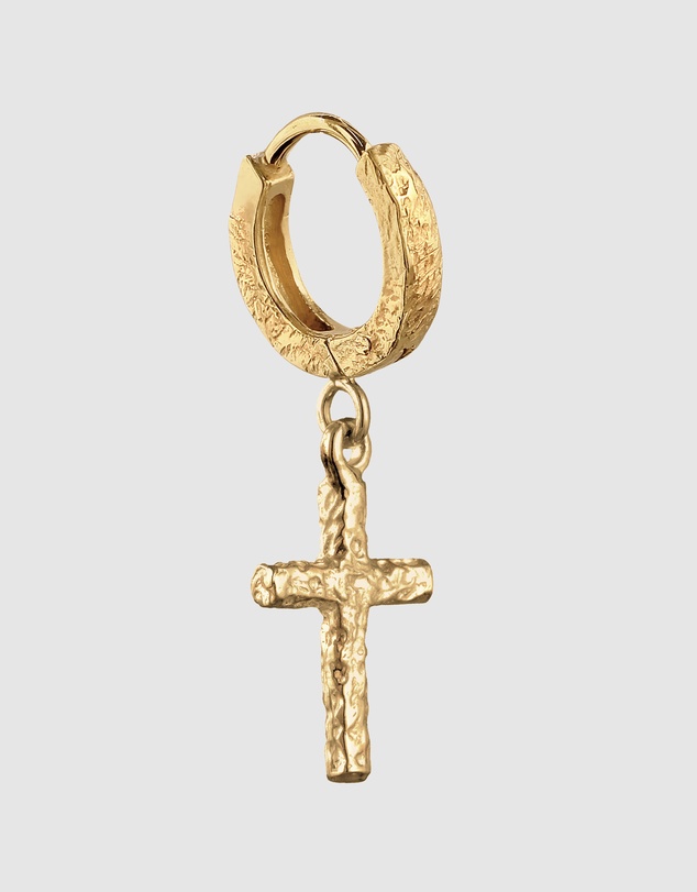 Kuzzoi - ICONIC EXCLUSIVE - Earrings Men Single Hoop Cross 925 Sterling Silver Gold-Plated