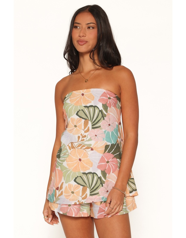 Petal & Pup - Rosemarie Strapless Top - Retro Orange Green Floral