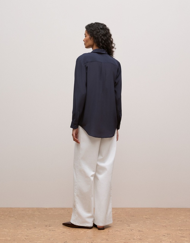 Trenery - Silk Concealed Placket Shirt in Night Sky