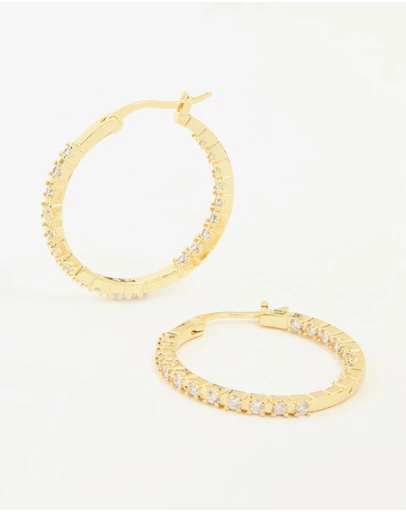 Lovisa - Gold Plated Cubic Zirconia Skinny Large Hoop Earrings