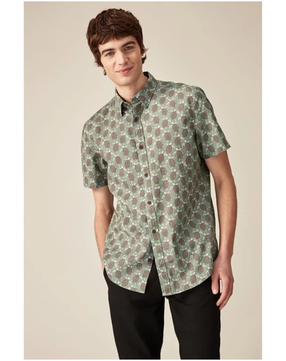 NEXT - Linen Blend Printed Short Sleeve Shirt