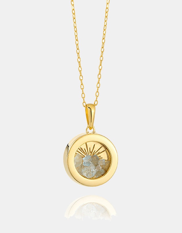 Rachel Jackson - Small Deco Sun Amulet March Birthstone Aquamarine Necklace (Calm & Harmony)