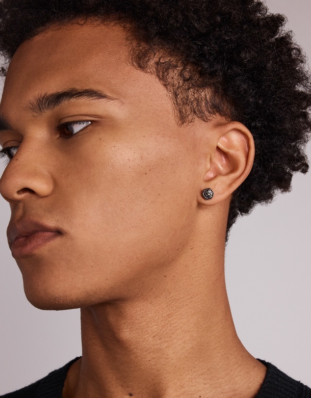 Michael Hill - 0.23 Carat TW Black Diamond Cluster Hexagon Men's Stud Earring in Oxidised Sterling Silver